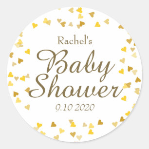 Gold Love Hearts Baby Shower / Sprinkle / Couples Classic Round Sticker