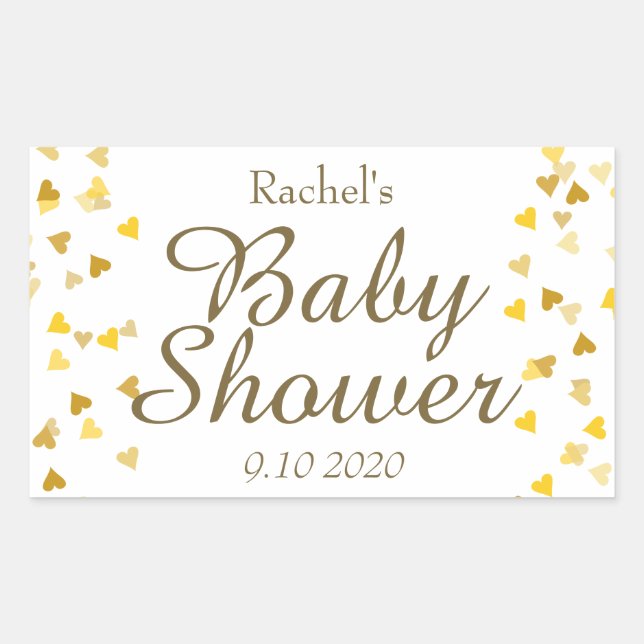 Gold Love Hearts Baby Shower / Sprinkle / Couples Rectangular Sticker (Front)