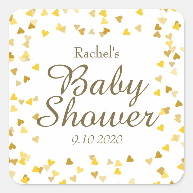 Gold Love Hearts Baby Shower / Sprinkle / Couples Square Sticker (Front)