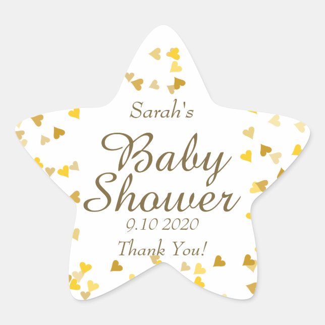 Gold Love Hearts Baby Shower / Sprinkle / Couples Star Sticker (Front)