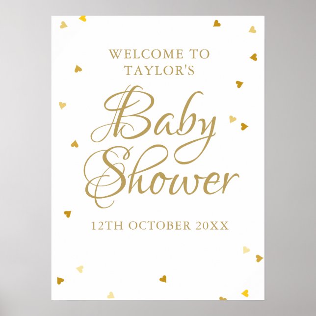 Gold Love Hearts Baby Shower / Sprinkle Welcome Poster (Front)
