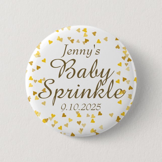 Gold Love Hearts Baby Sprinkle / Shower / Couples 6 Cm Round Badge (Front)
