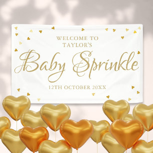 Gold Love Hearts Baby Sprinkle Shower Welcome Banner