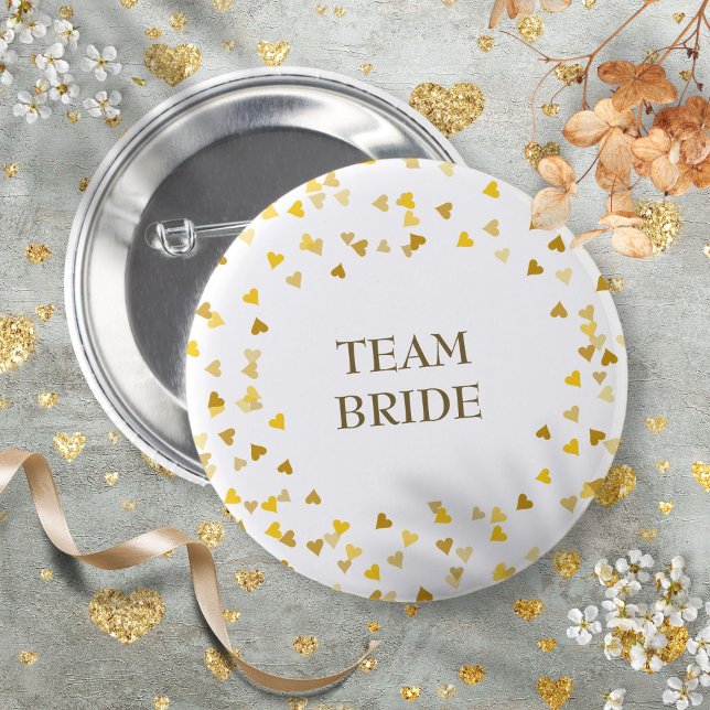 Gold Love Hearts Confetti Name 6 Cm Round Badge (Custom Name Gold Hearts Confetti Wedding Button)