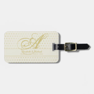 Gold Love Hearts Monogram Wedding Gift Newlyweds Luggage Tag