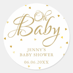 Gold Love Hearts Oh Baby Baby Shower / Sprinkle Classic Round Sticker