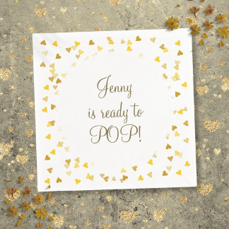 Gold Love Hearts Ready to Pop Baby Shower Sprinkle Napkin