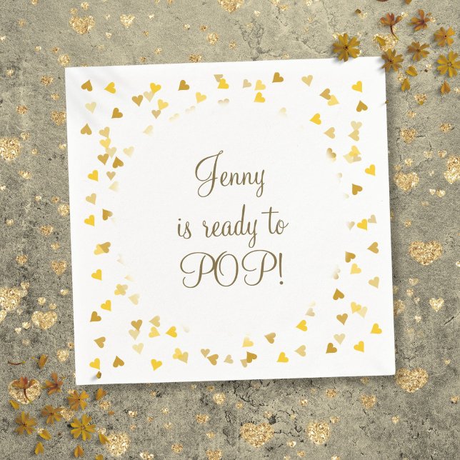 Gold Love Hearts Ready to Pop Baby Shower Sprinkle Napkin (Gold Love Hearts Ready to Pop Baby Shower Sprinkle Napkin)