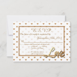Gold Love Hearts Wedding 3.5x5 R.S.V.P. Reply Card