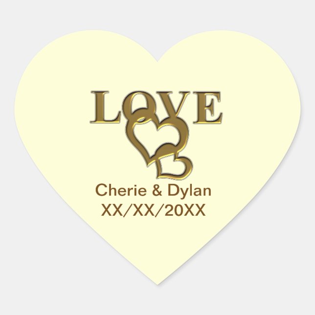 Gold Love Hearts Wedding Couple Heart Stickers (Front)