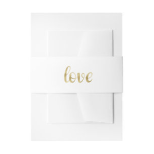 Gold love invitation belly band, foil font band