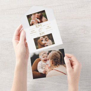 Gold Love & Joy Typography 2-Photo  All In One Invitation