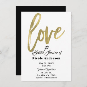Gold LOVE Modern Brush Script Wedding Invitation