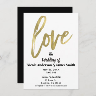 Gold LOVE Modern Brush Script Wedding Invitation