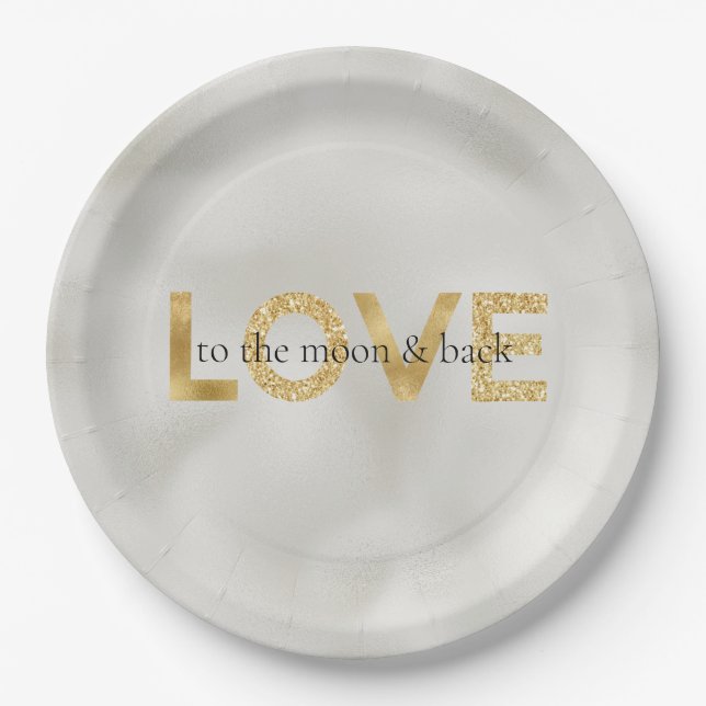 Gold Love Moon and Back        Paper Plate (Front)