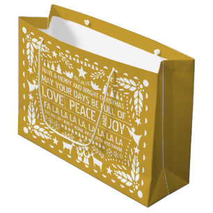 Gold Love Peace Joy papel picado Christmas Large Gift Bag