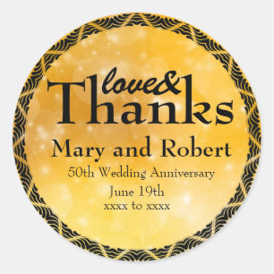 Gold Love & Thanks 50th Wedding Anniversary Custom Classic Round Sticker