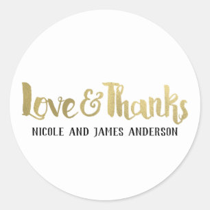 Gold Love & Thanks Fat Thick Script Thank You Classic Round Sticker