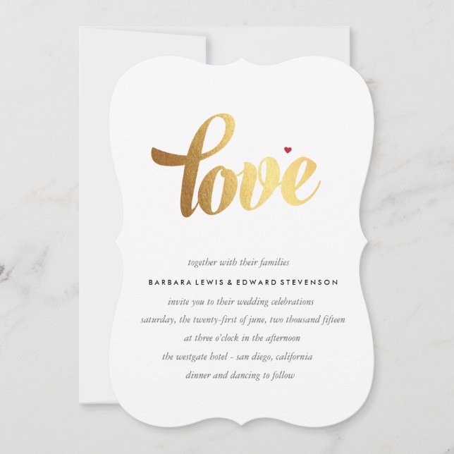 Gold Love Wedding Invitation (Front)