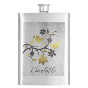 Gold Lovebirds Personalised Flask