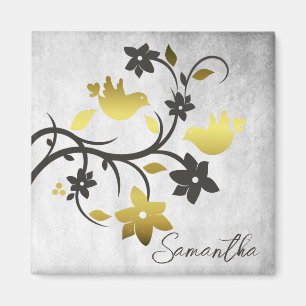 Gold Lovebirds Personalised Magnet