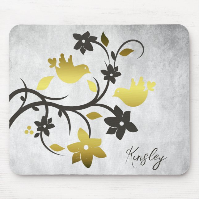 Gold Lovebirds Personalised Mouse Pad (Front)