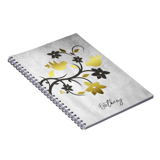 Gold Lovebirds Personalised Notebook (Right Side)