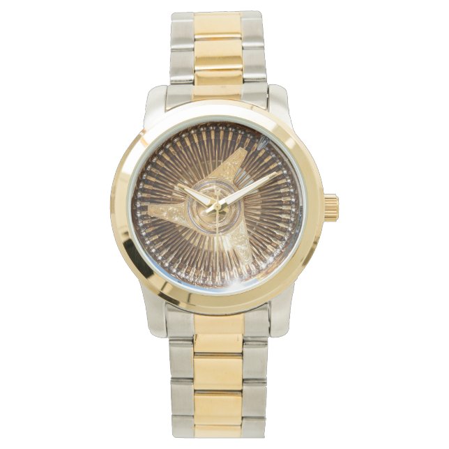 Gold Lowrider Low Rider Wire Wheels Wrist Watch (Front)