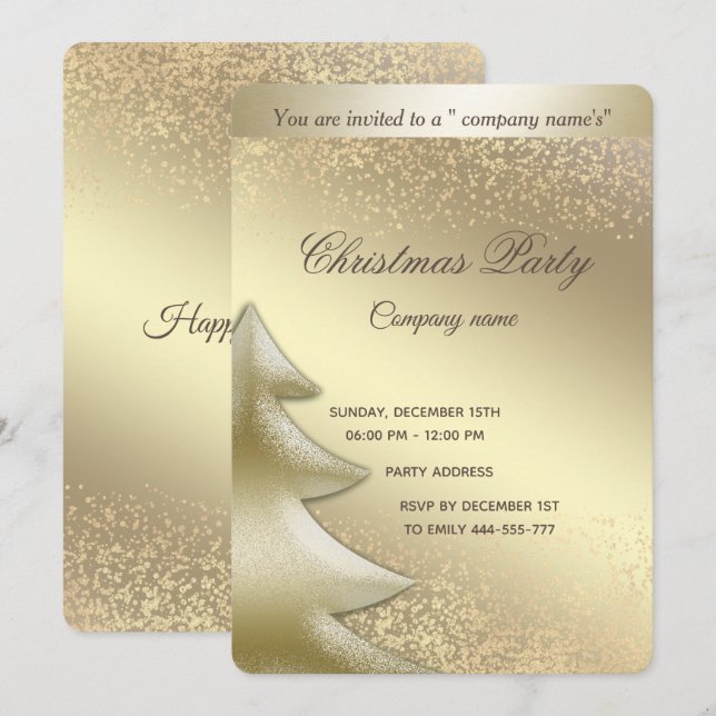 Gold luminous luxury corporate Christmas party Invitation (Front/Back)