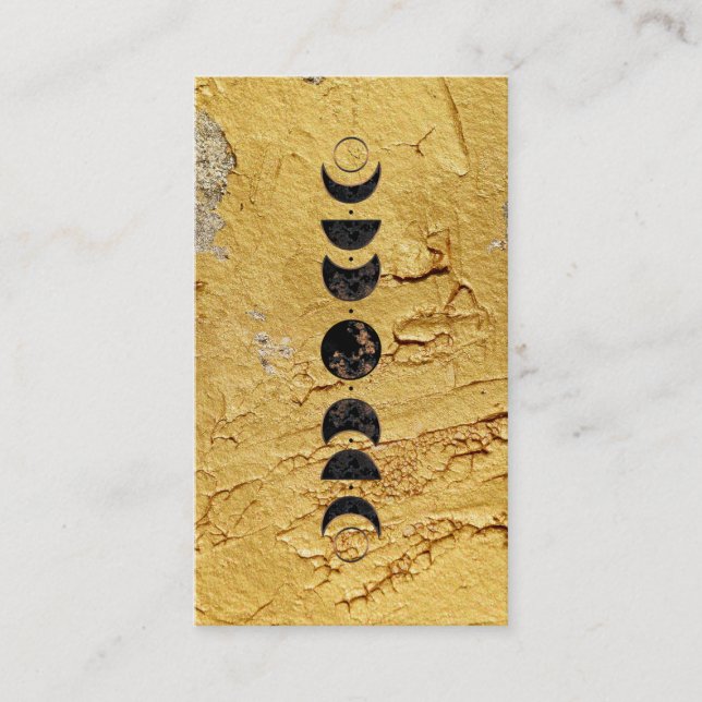 *~* Gold Lunar Cosmic Moon Phases Universe Shaman Business Card (Front)