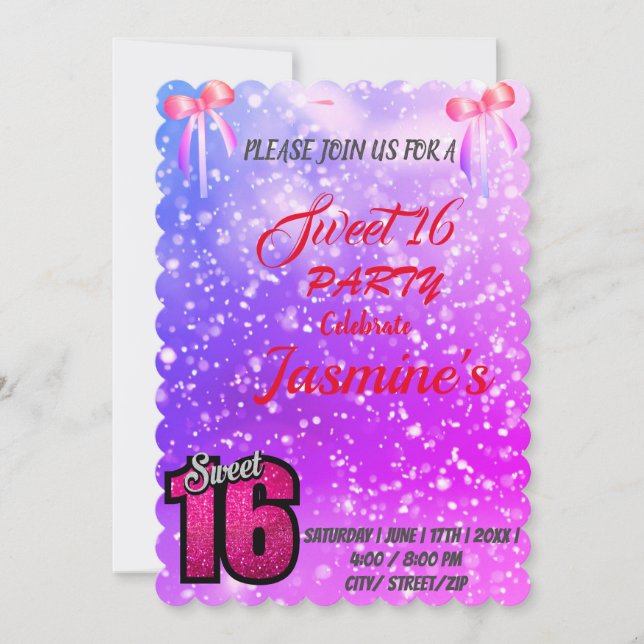 Gold lustre befitting sweet 16 Invitation  (Front)