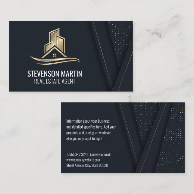 Gold Lux Real Estate Property Logo Business Card (Front/Back)
