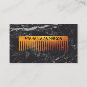 Gold Luxe Comb Hair Stylist   Black Marble Business Card