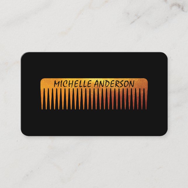 Gold Luxe Comb Hair Stylist Business Card (Front)