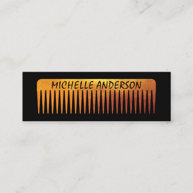 Gold Luxe Comb Hair Stylist Mini Business Card (Front)
