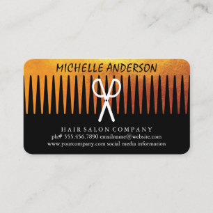 Gold Luxe Comb Scissors Hair Stylist Business Card