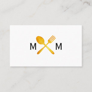 Gold Luxe Food Utensils Monogram Business Card