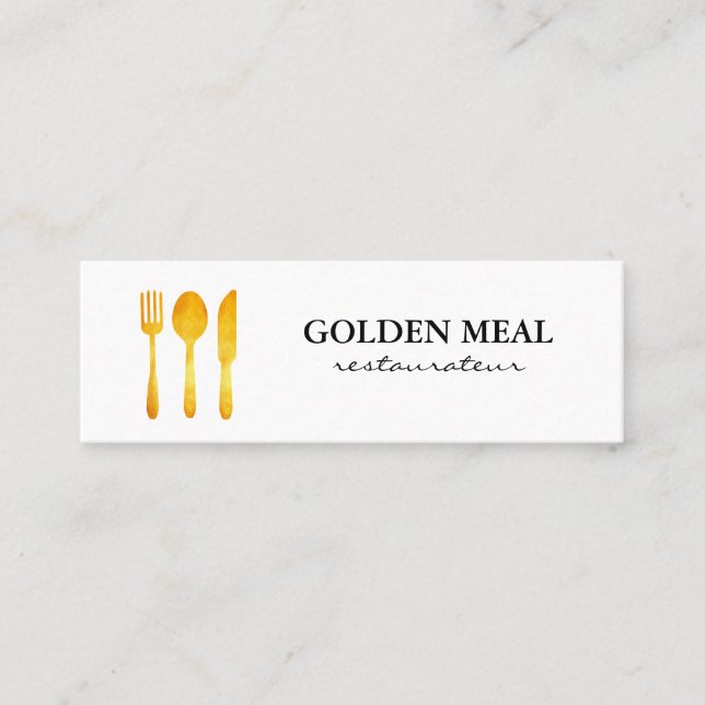 Gold Luxe Food Utensils Monogram Mini Business Card (Front)