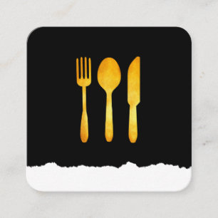 Gold Luxe Food Utensils Square Business Card