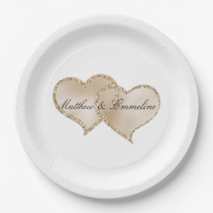 Gold Luxe Glitter Glitz Hearts Wedding      Paper Plate