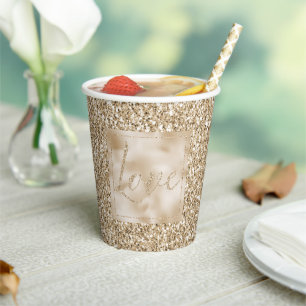 Gold Luxe Glitter Love Christmas Paper Cups