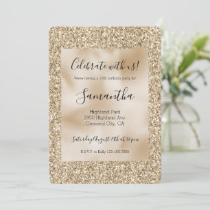 Gold Luxe Glitter Sweet 16    Invitation