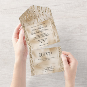 Gold Luxe Glitter Zebra Print All In One Invitation
