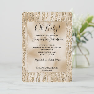 Gold Luxe Glitter Zebra Print Invitation