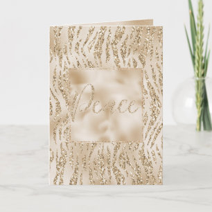 Gold Luxe Glitter Zebra Print Peace Christmas Card