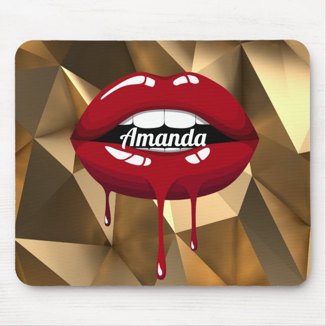 Gold Luxury Beauty Glamour Red Drip Dripping Lips Mouse Mat (Front)