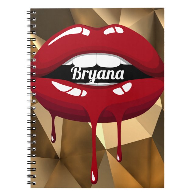 Gold Luxury Beauty Glamour Red Dripping Lips Notebook (Front)