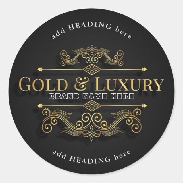 Gold & Luxury Brand Name Round Sticker (Front)