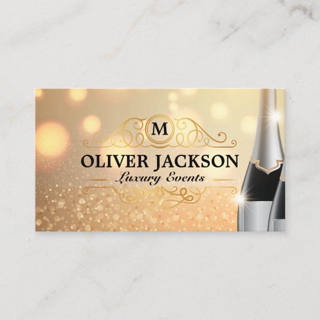 Gold Luxury | Champagne Bottles Business Card (Front)