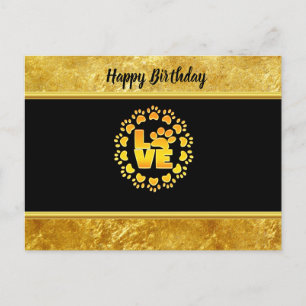 Gold luxury decoration dog paw gold foil and black postcard
